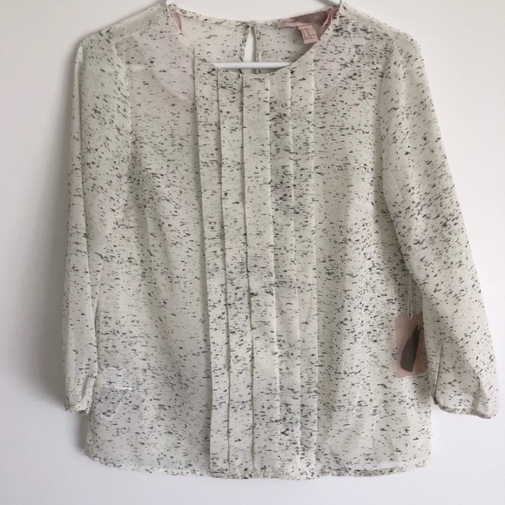 Black and Off White Sheer 3/4 Dress Shirt XS
